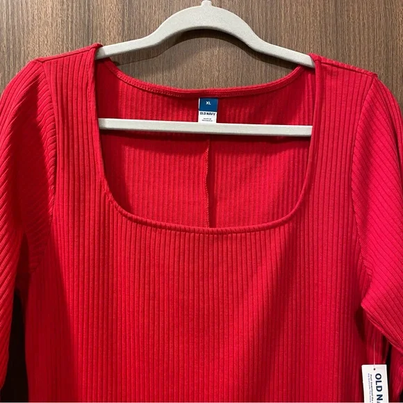 NEW Old Navy Red Fitted Square-Neck Mini Dress Size XL Ribbed Stretchy Date - Picture 4 of 12